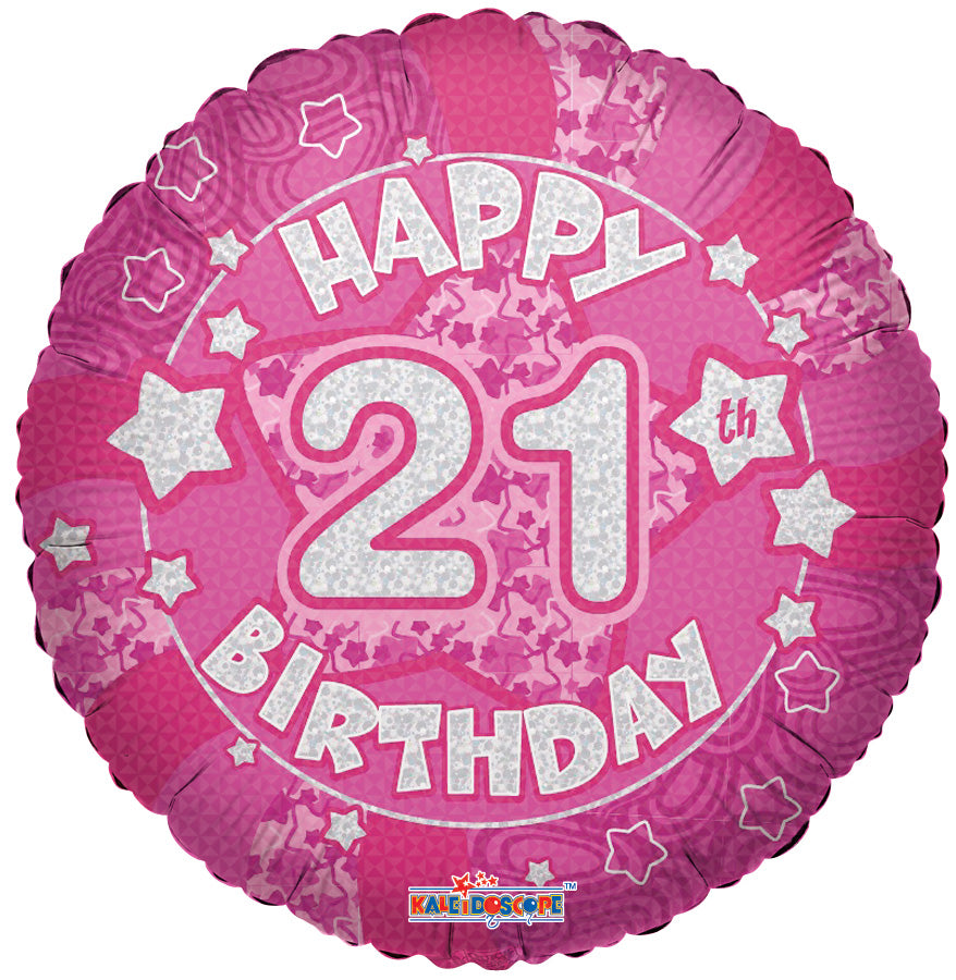 bargainballoons products 19429 18 inch holographic pink happy 21st birthday balloons