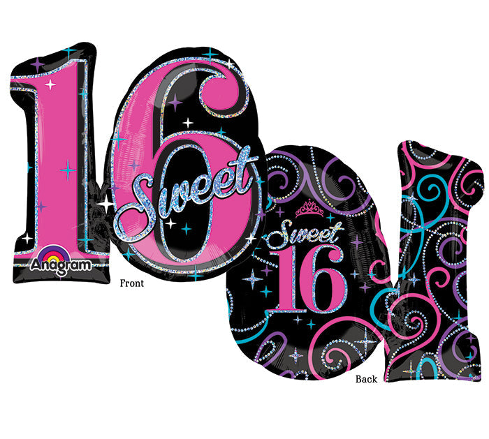 bargainballoons products 30560 01 28 inches holographic supershape sweet 16 packaged balloons